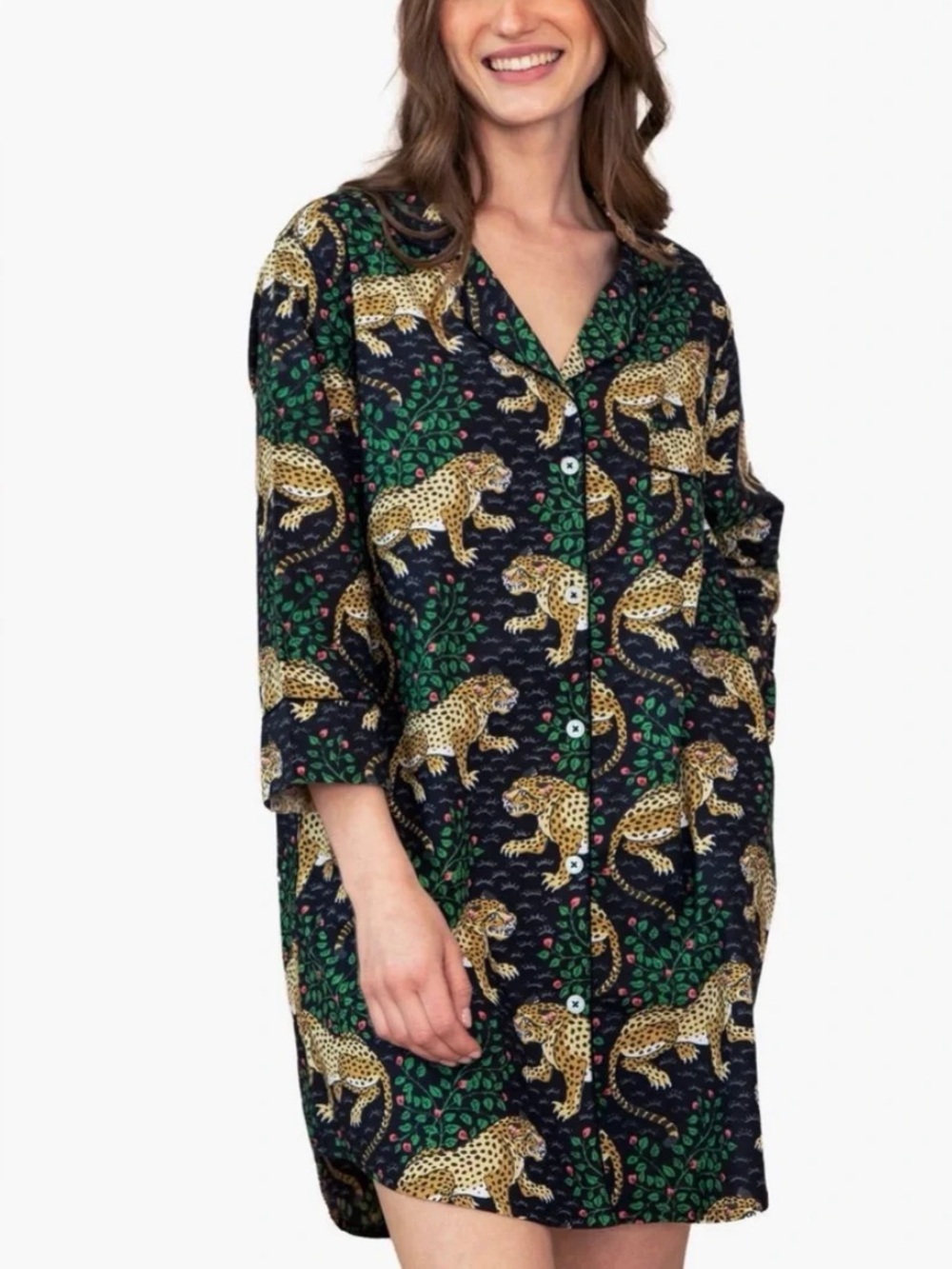 Printfresh - Cotton Poplin Sleep Shirt - Bagheera Print in Ink -XL